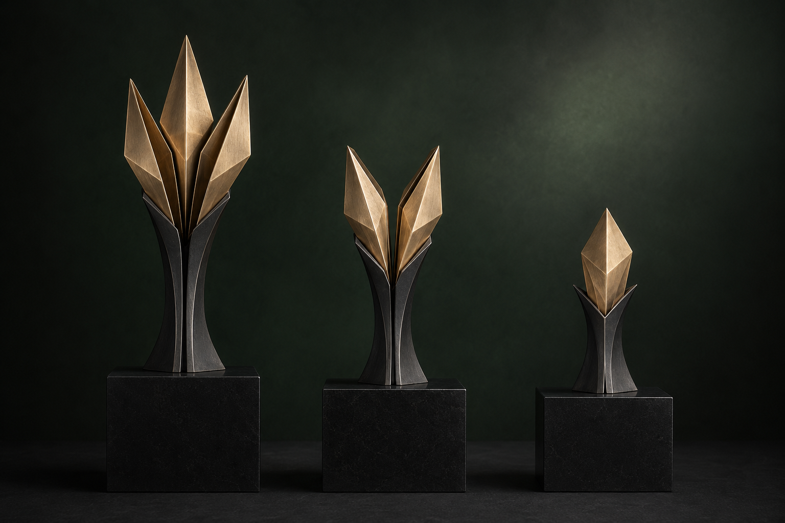 The three Kantan Bloom sculpture forms shown together